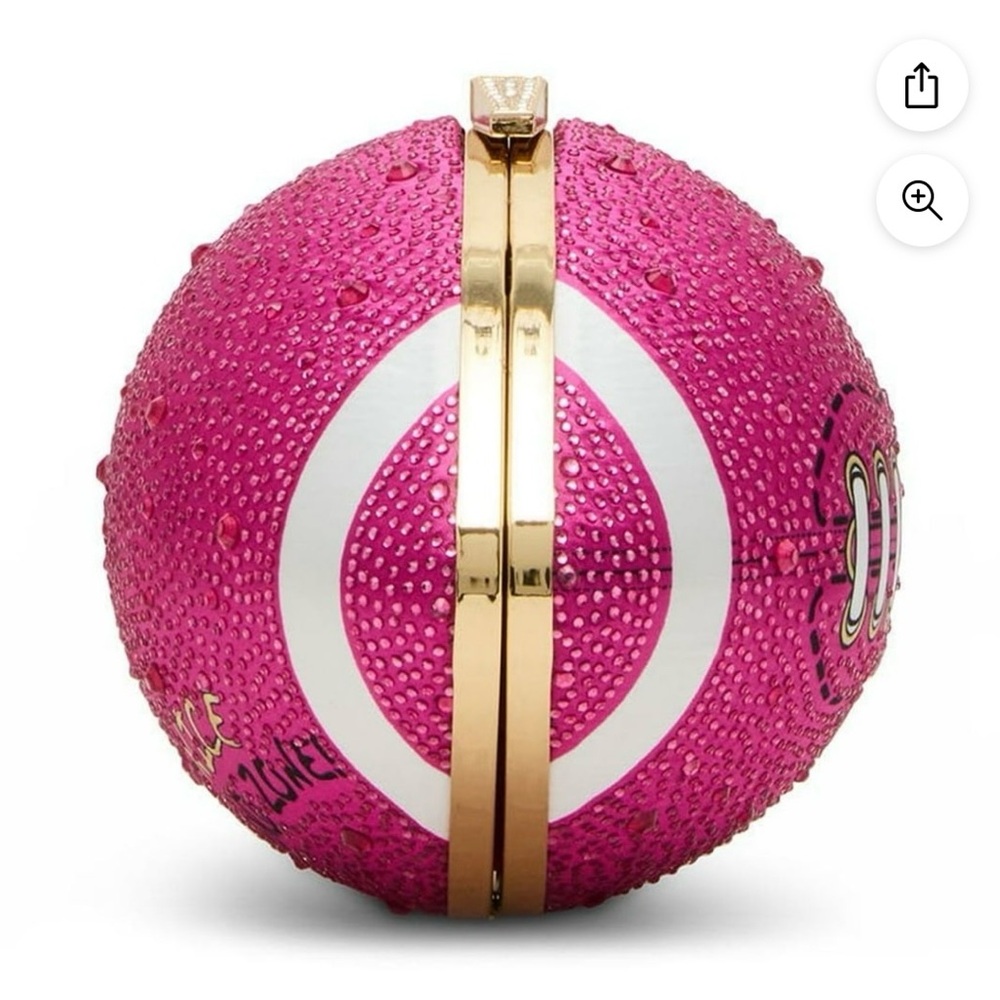 Betsey Johnson Pink Rhinestone Football Clutch Handbag Hot Pink Purse NWT - Picture 2 of 5